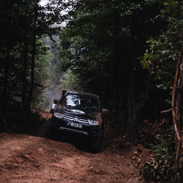 Camioneta 4x4 en sendero de bosque